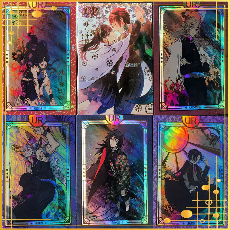 Demon Slayer hr Cards Tanjirou Tsuyuri Kanao Nezuko Zenitsu Inosuke Anime Figure Bronzing Game Collection Card Toy Birthday Gift