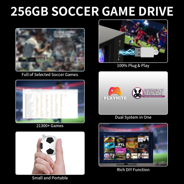 256GB Soccer Game Drive with 21300+ Soccer Games for PS3/PS2/PS1/MAME/N64/WiiU USB Game Disk for Wins PC/Laptop/Handhelds/ROG ALLY Game Console 2 256GB Soccer Game Drive with 21300+ Soccer Games for PS3/PS2/PS1/MAME/N64/WiiU USB Game Disk for Wins PC/Laptop/Handhelds/ROG ALLY Game Console 2
