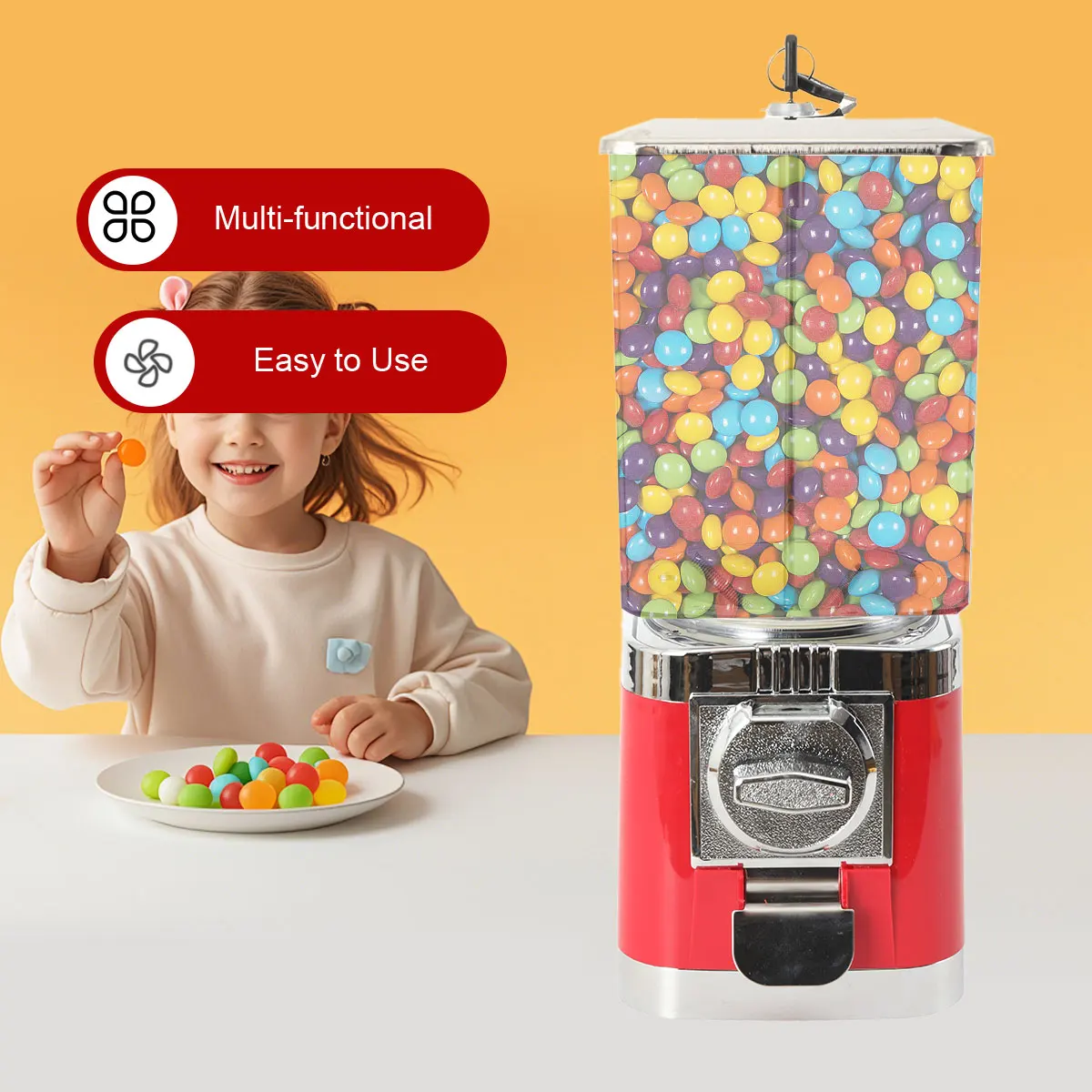Image of Süßigkeitenspender Spielzeug-Ballautomat mit Ständer Quadratischer Verkaufsautomat Geeignet für 0,5-Euro-Münzen Kinder-Überraschungs-Süßigkeitenautomat