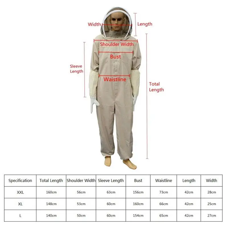 Beekeeping Suit Protective Beekeeping Clothes for Men and Women Hooded Cotton Bee Suit with Mittens Work Safety Supplies