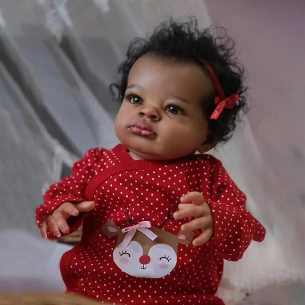 20Inch African American Doll Lanny Black Skin Reborn Baby Finished Newborn With Rooted Hair Handmade Toy Gift For Girls