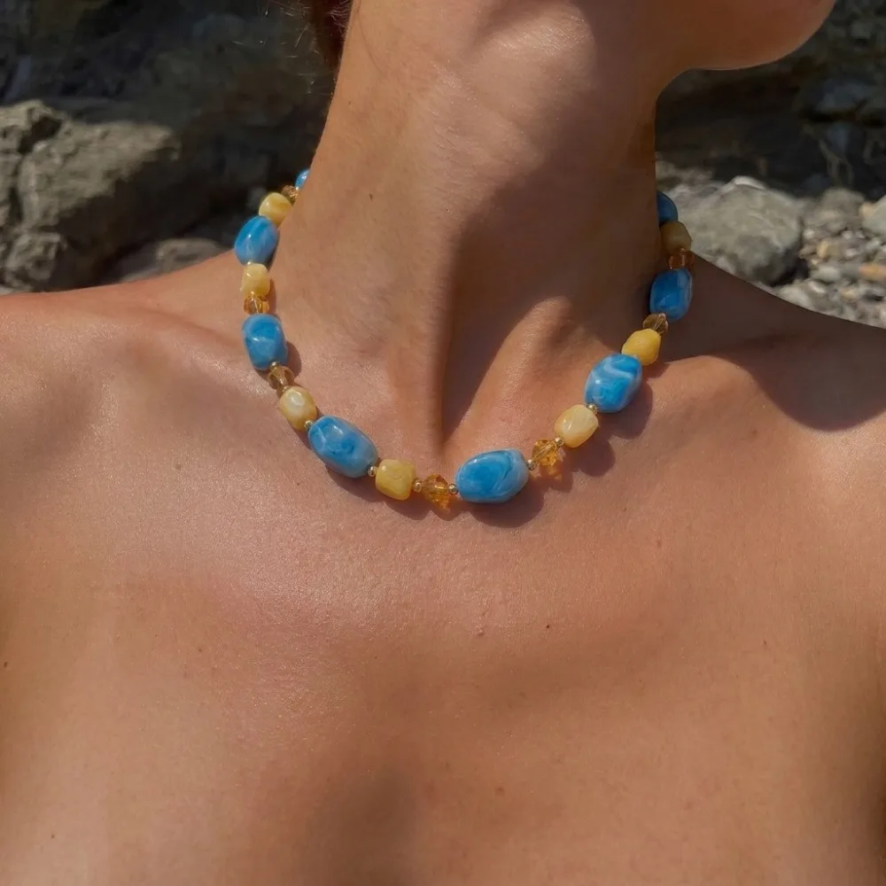 Romantic Retro Hand‑strung Colored Irregular Beaded Adjustable Choker Necklace for Women Boho‑style Beach Vacation Jewelry Gift