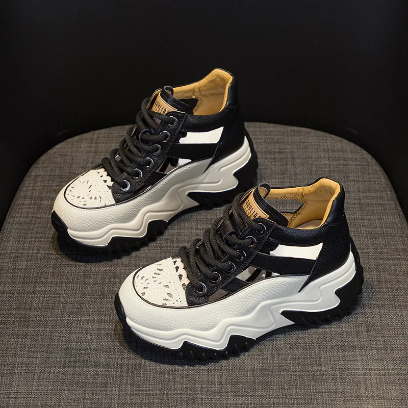 Breathable Casual Women's Shoes 2025 New Style Hollow Out Soft Leather Sneaker with Increased Inner Heel Versatile Pointed - view 6