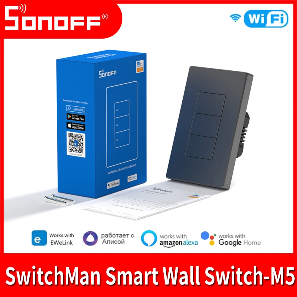 

Умный настенный выключатель SONOFF M5, 120 дюйма, американский тип 1/2/3, поддержка местных кнопок, приложение для голосового управления, работает с Sonoff S-Mate/ R5