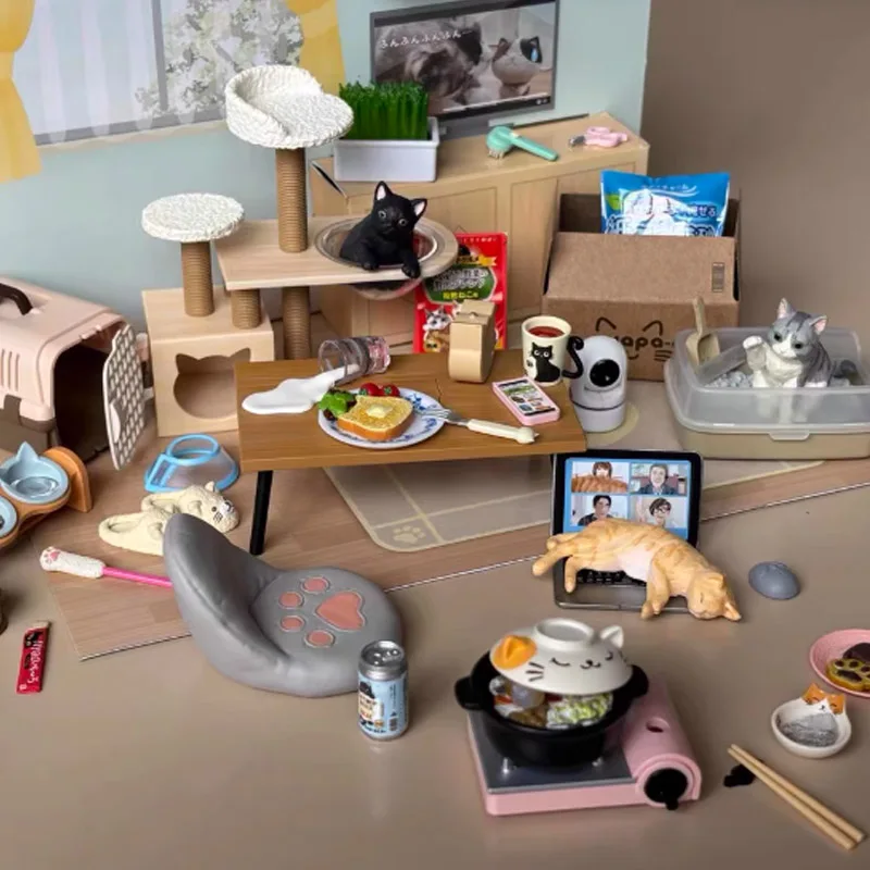 

Rement Play Cat Моя повседневная жизнь с кошками Миниатюрная сцена Симпатичная слепая коробка Коллекция игрушек Украшения Детские подарки на день рождения