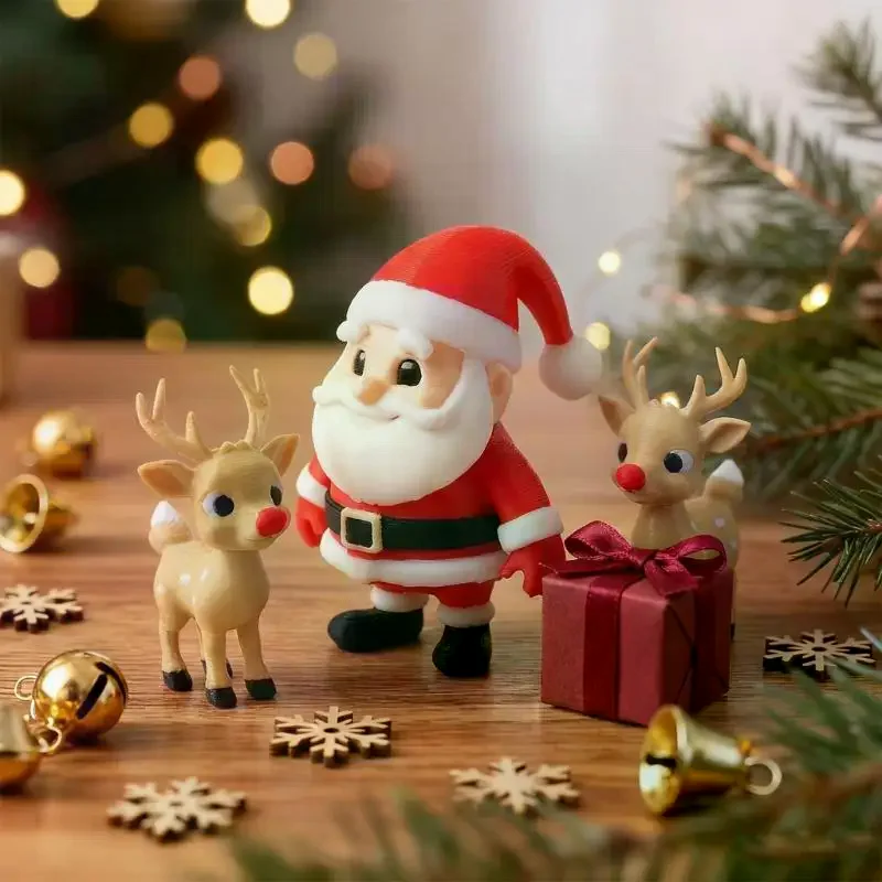 Christmas 3D Printed Reindeer Santa Figurine Lightweight Desktop Ornament 2027 New Year Housewarming Gift Option