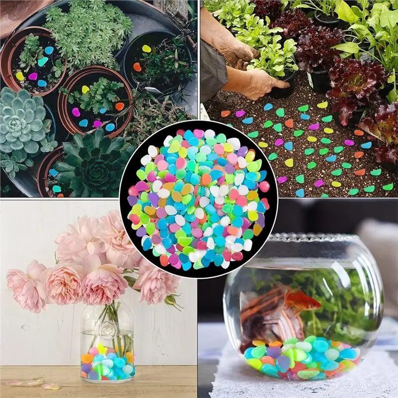 AFOURT-Leuchtende Steindekorationen, leuchtende Steine, gemischte Farben, DIY-Dekorationskiesel, 350 Stück, für Aquarium, Fischbecken, Sidewa – Detail 1