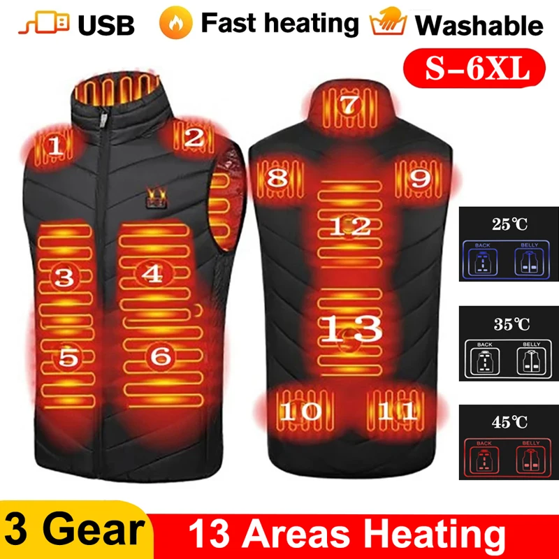 

13 17 Area Heated Jacket Men USB Heated Vest Men Woman Tactical Vestes Chauffante Heating Jacket Men Vest Winter Hunting Jacket