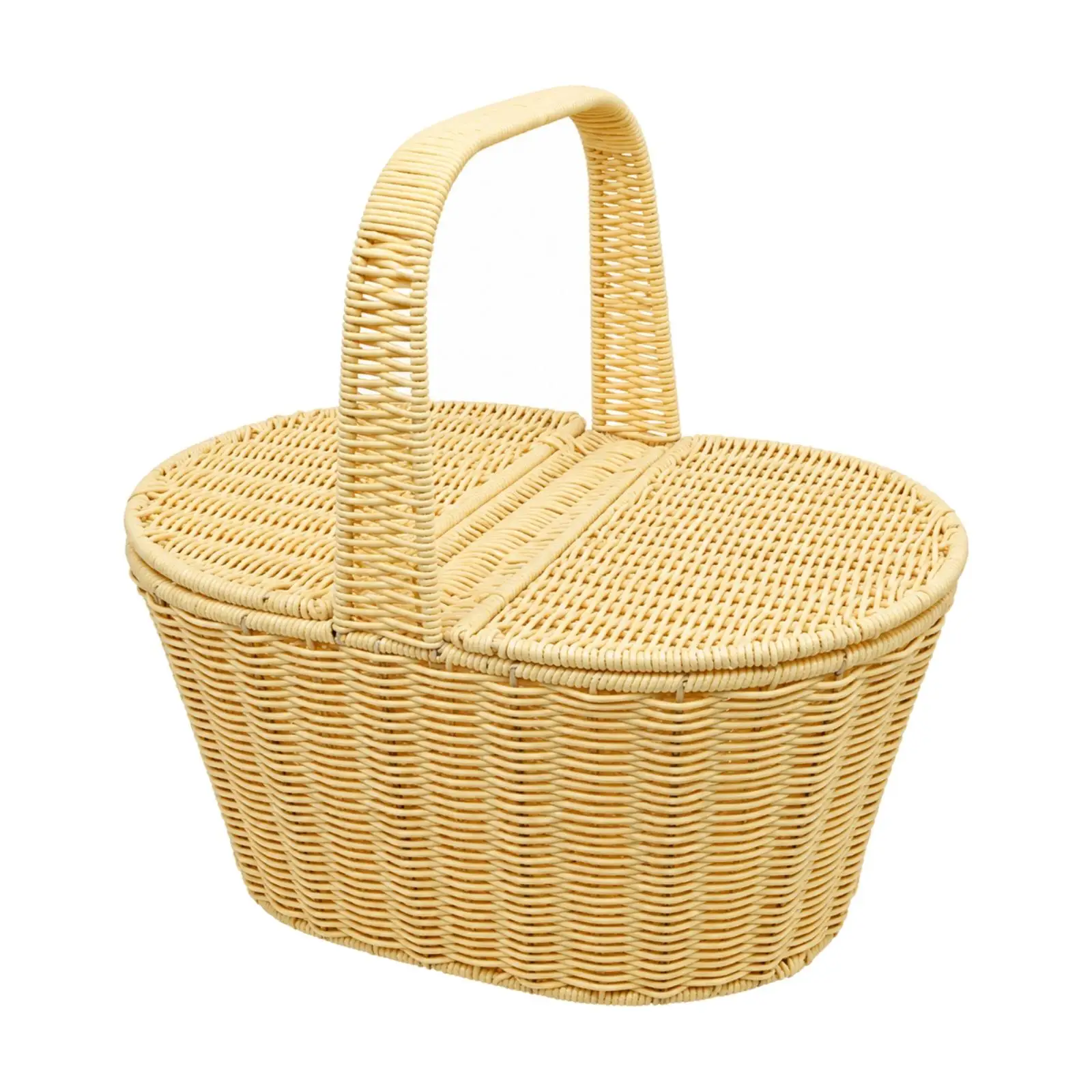 Handwoven Rattan Basket with Lid Portable Tapered Woven Basket with Carry Handle Multipurpose Sturdy for Picnics
