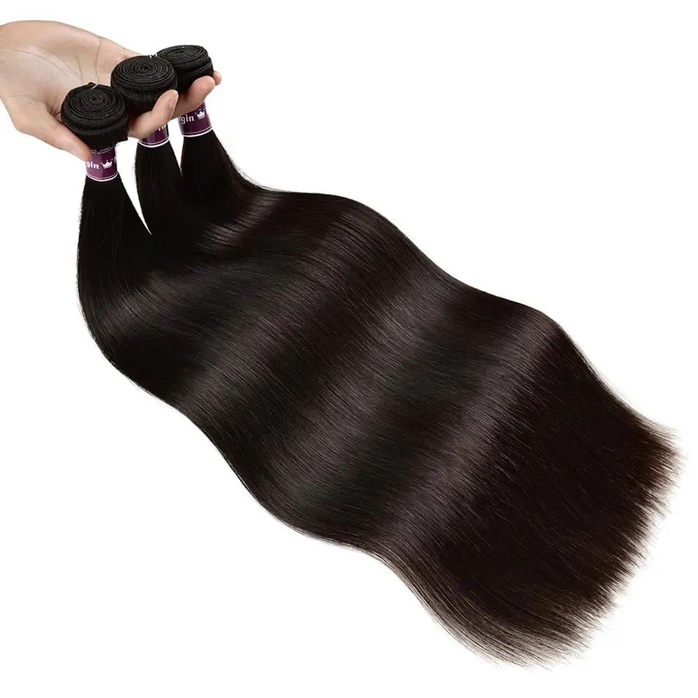 16A حزم سوداء الشعر البشري غير المجهزة عذراء اللون الطبيعي شعر طبيعي مفرود حزم الشعر البرازيلي مع الانفجارات للنساء