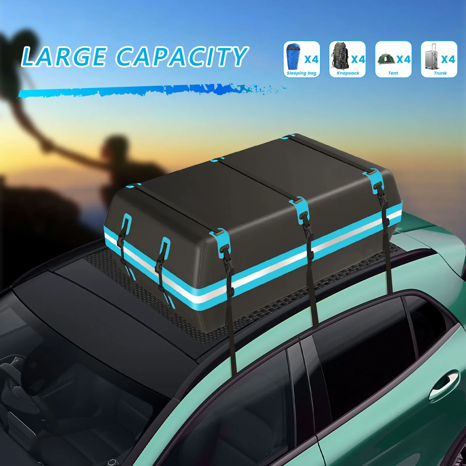 Hikity 21 cubic waterproof Outdoor Roof Bag and sunscreen soft Roof storage bag Rainstorm Proof SUV Roof Box for all SUVs