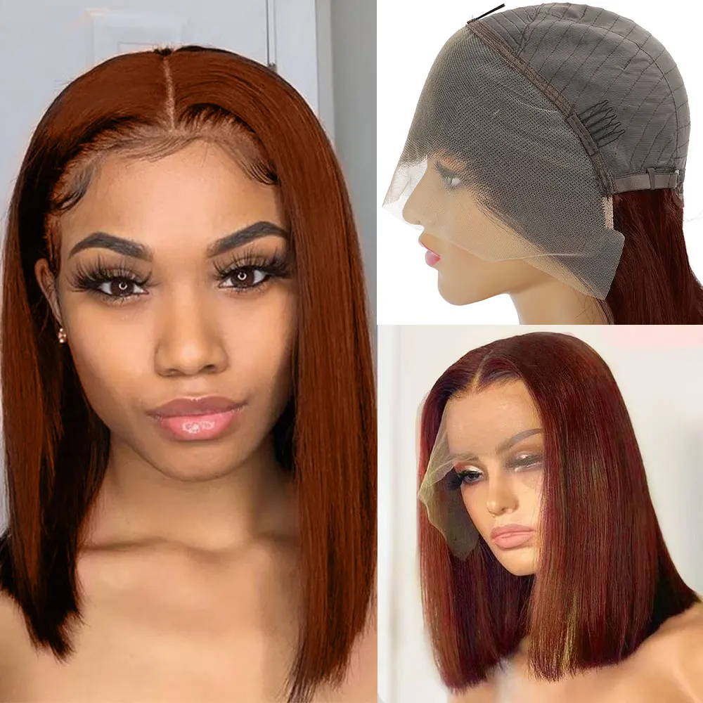 Perruque Bob Full Lace Wig 613 naturelle, cheveux lisses, brun roux, 13x4, grade 12A, densité 180%