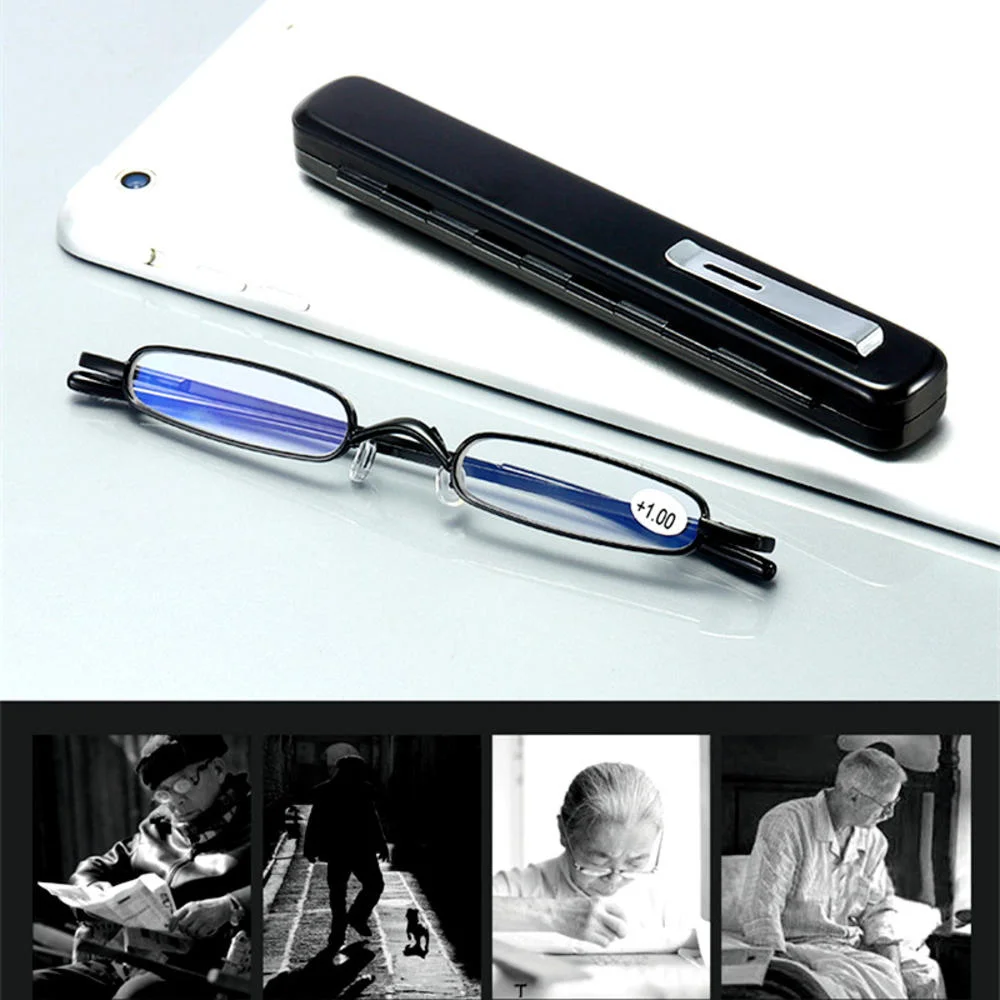 Reading Glasses Women Men Ultra-light Portable Mini Reading Glasses with Pen Tube Case HD Prescription Glasses Diopter Plus 2.5