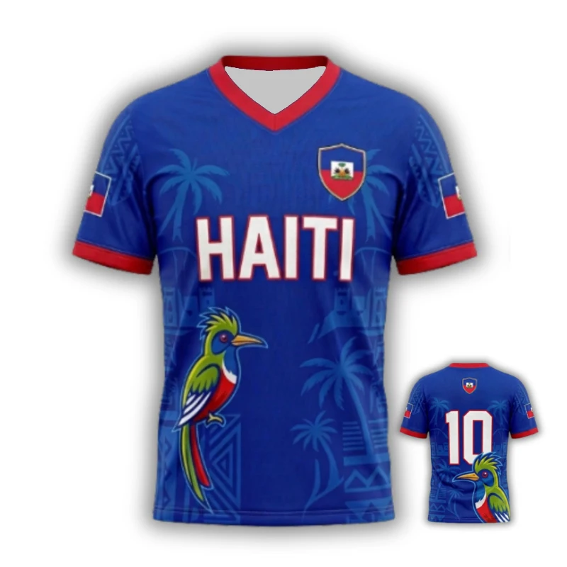Camiseta Deportiva 3D para Fanáticos del Fútbol de Haití, Transpirable, de Manga Corta, para Entrenamiento de Fútbol, Unisex, Informal