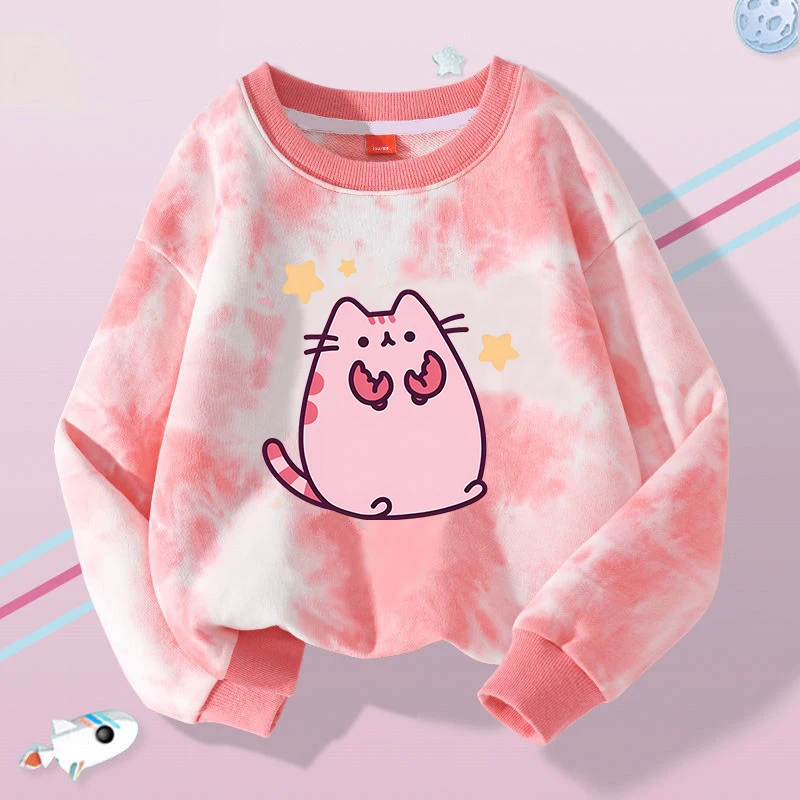 Pusheen Children Crewneck Sweater Anime Fat Cats Color Hoodies Cartoon Spring Autumn Crew Sweatshirt Sweatshirts Kids Clothes