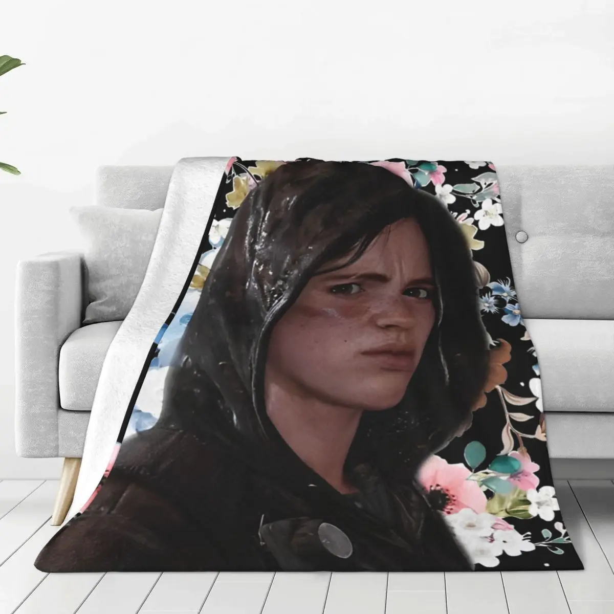 Tlou2 Ellie Williams Flowers Blanket Fleece The Last of Us Lightweight Throw Blankets for Car Sofa Couch Bedspread