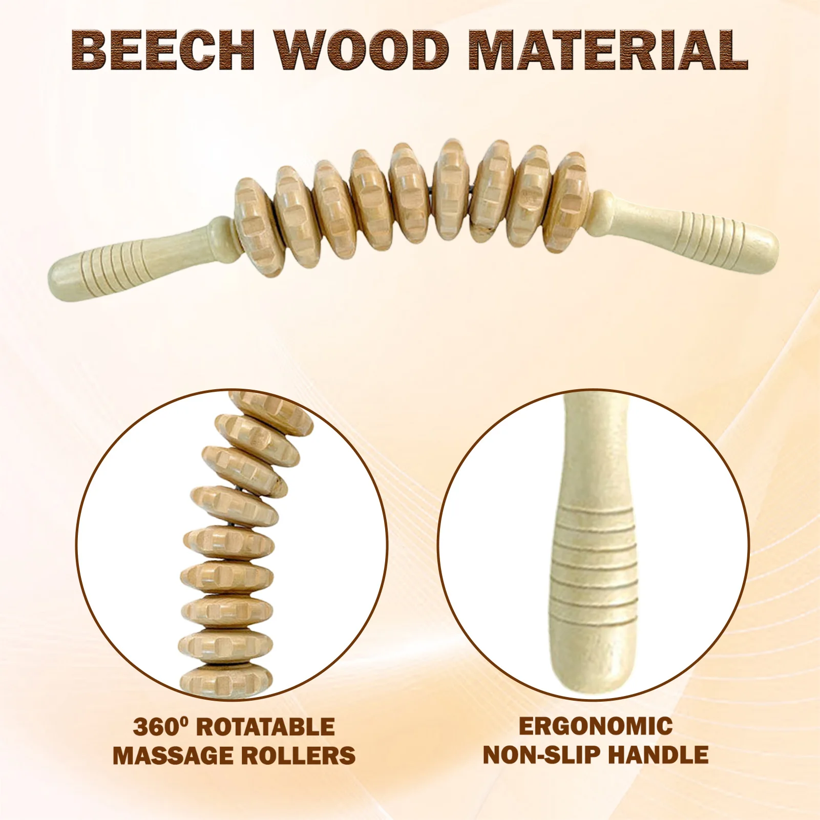 Curved Wooden Roller Massager Ergonomic Design Body Shaping Roller Suitable for Muscle Pain Release