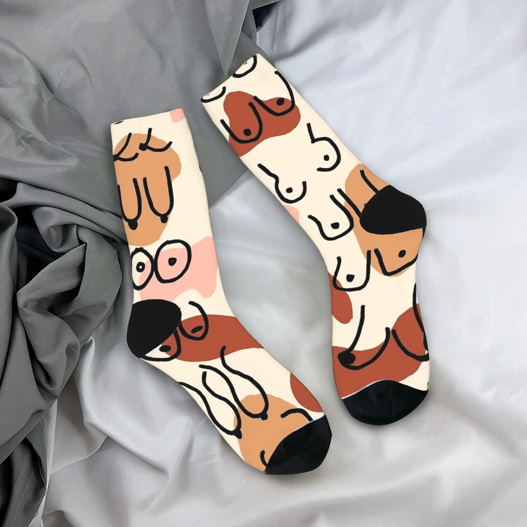Men Socks Burnt Orange Midcentury Boobs Abstract  Stockings Non Slip Comfortable Socks Winter Trendy Graphic Climbing Socks