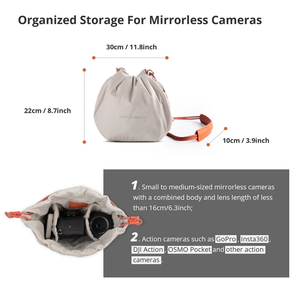 PGYTECH OneGo Drawstring Bag Mirrorless Camera Bag SLR Storage Lens Shoulder Bag Camera Case For Fujifilm Canon Sony Nikon