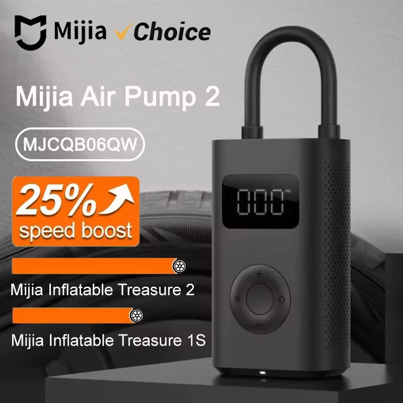 Mijia Air Pump 2 for Bicycles and Balls, Digital Tire Pressure Preset, Automatic Stop Charging, Type-C Multitool Inflator
