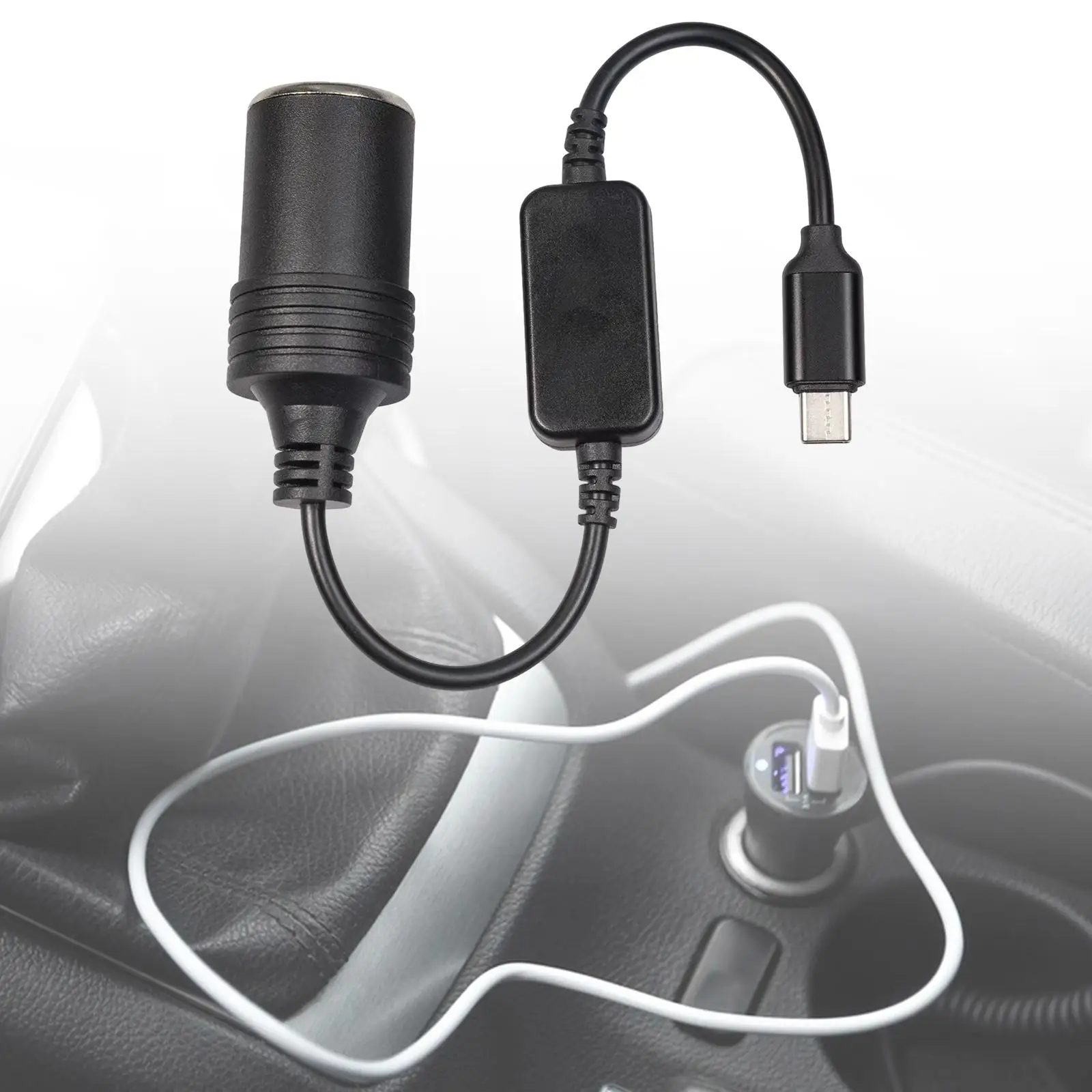 5V USB C Male to 12V Car Cigarette Lighter Female Converter Cable Professional Max Output 12V 1A for Driving Recorder GPS