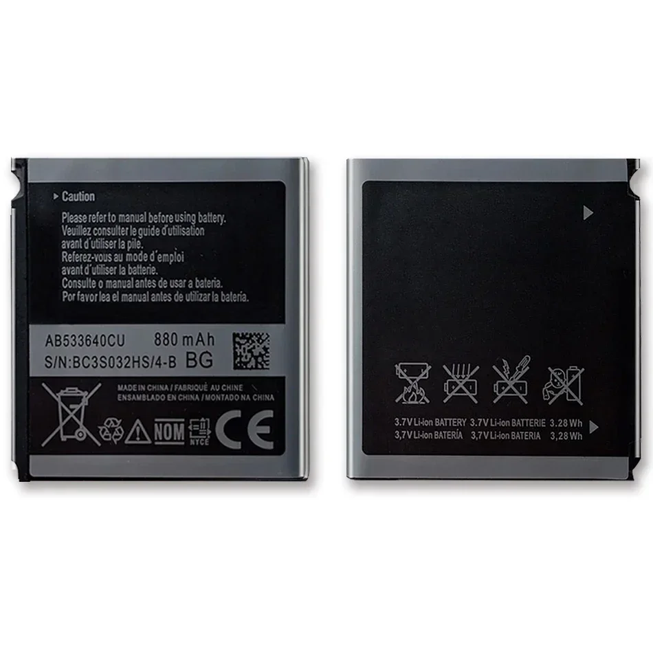 Mobile Phone Batteries AB533640CC AB533640CU For Samsung S3600C GT-S3600i S6888 S3710 S3930C S3601 S3601C S5520 S569 880mAh