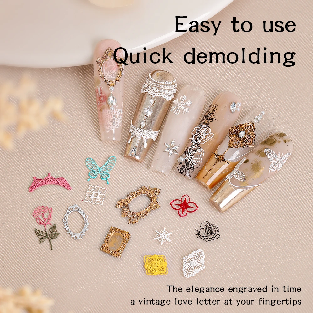 1 Set Silikon-Nagelstempel, Schablonenplatte, Blumenmuster, Schmetterling, Rose, Spitze, Schneeflocken-Design, Nagelkunst-Stempel, Maniküre, DIY für Dekoration
