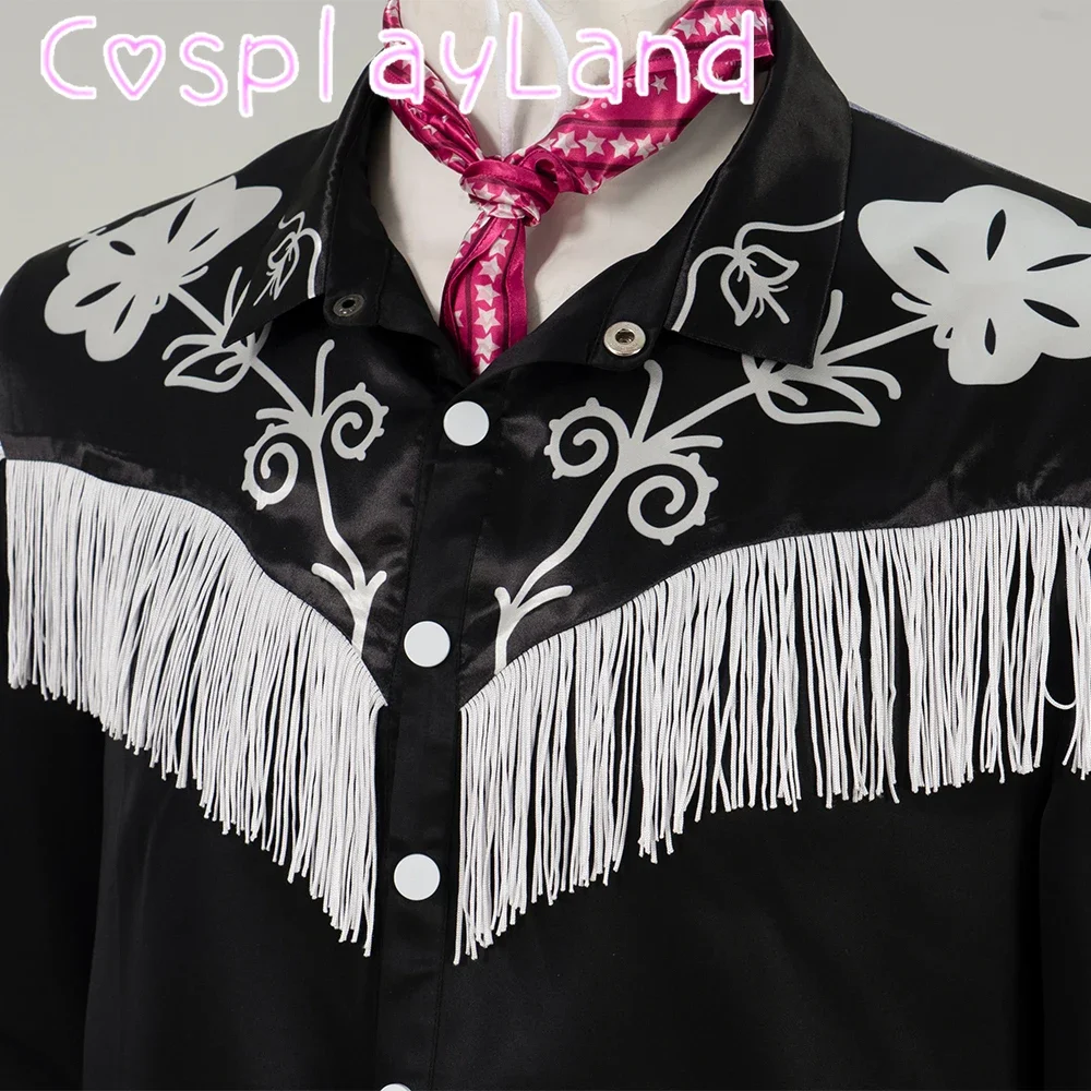 أزياء ريان جوسلينج كين التأثيرية للرجال بدلة سوداء مع قبعة رعاة البقر البيضاء ملابس الهالوين 2023 زي الفيلم لحفلات أعياد الميلاد