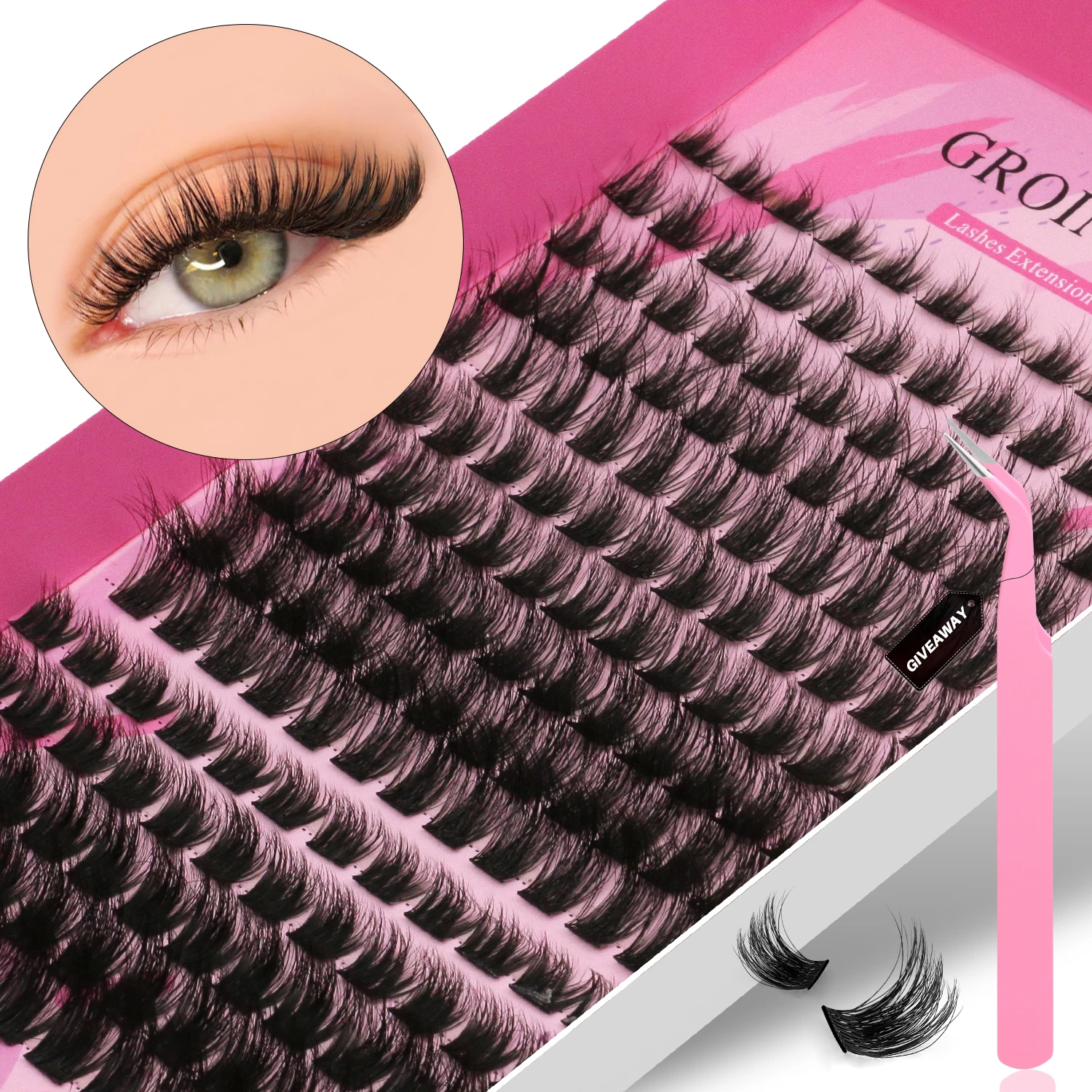 GROINNEYA DIY Eyelashes Cluster Lashes Kit Extensions Premade Volume Eyelash Extension With Eyelash Tweezers Fake Eyelashes