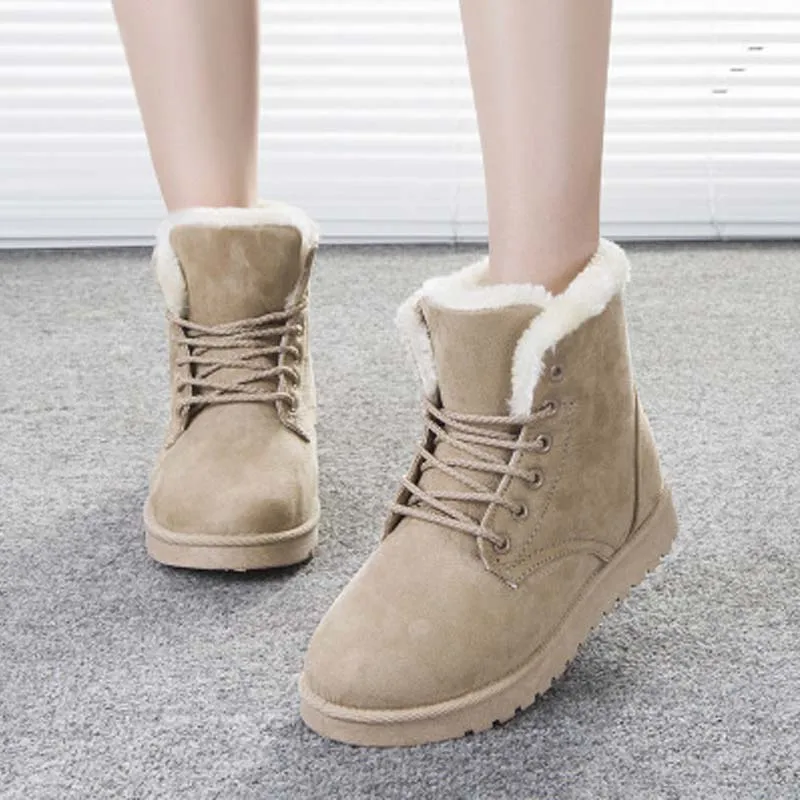 

Women Short Snow Boots Round Toe Lace Up Ankle Boots Warm Plush Ladies Winter boots shoes