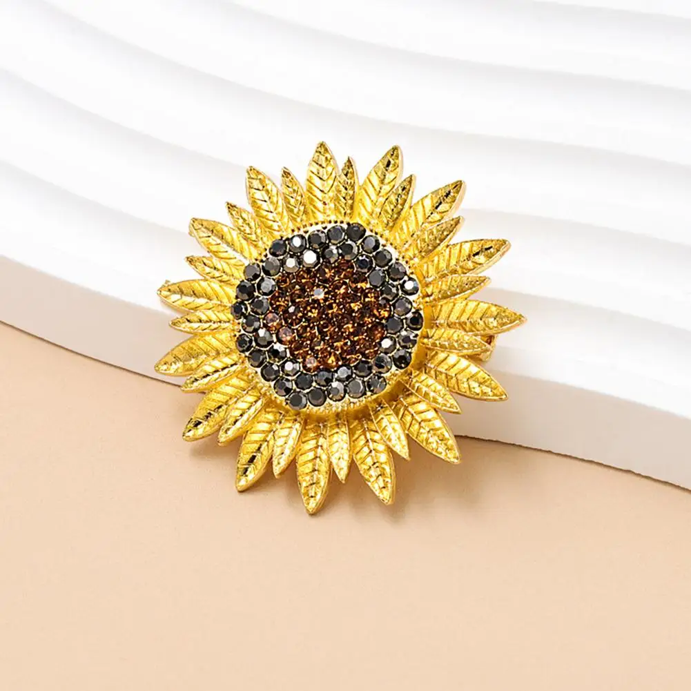 Sunflower Pin Sunflower Brooch Pin with Rhinestones Three-dimensional Floral Lapel Badge Electroplated Anti-oxidation for Coats