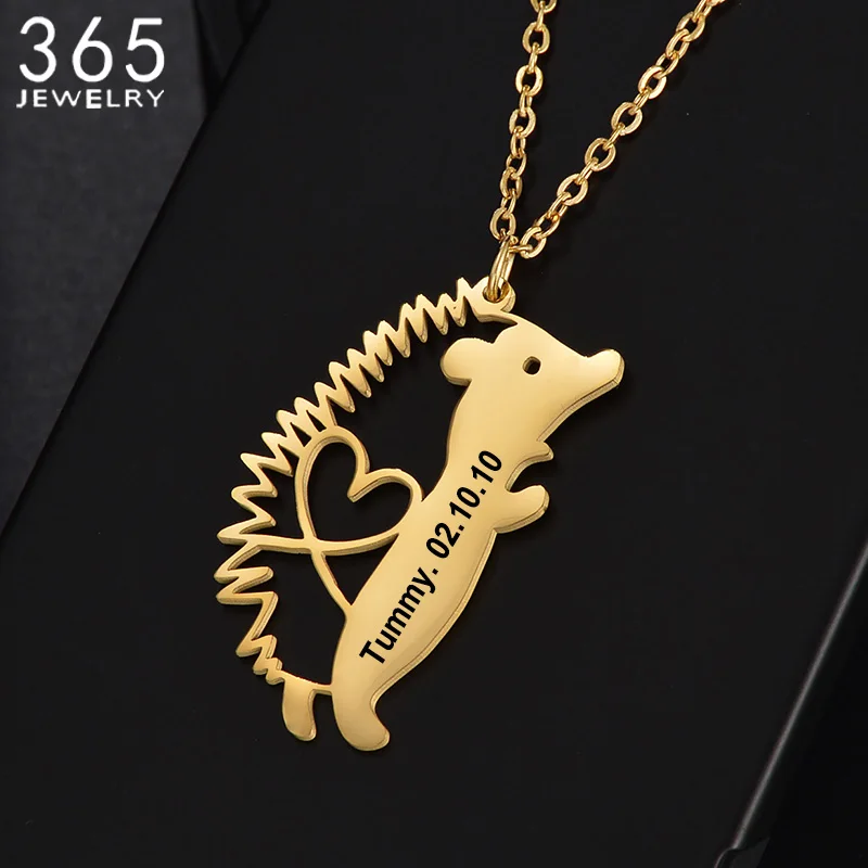 Custom Name Necklace Hedgehog Cute Chain Engrave Name Letters For Boy Girl Birthday Gift Jewelry Stainless Steel  Pendant Choker