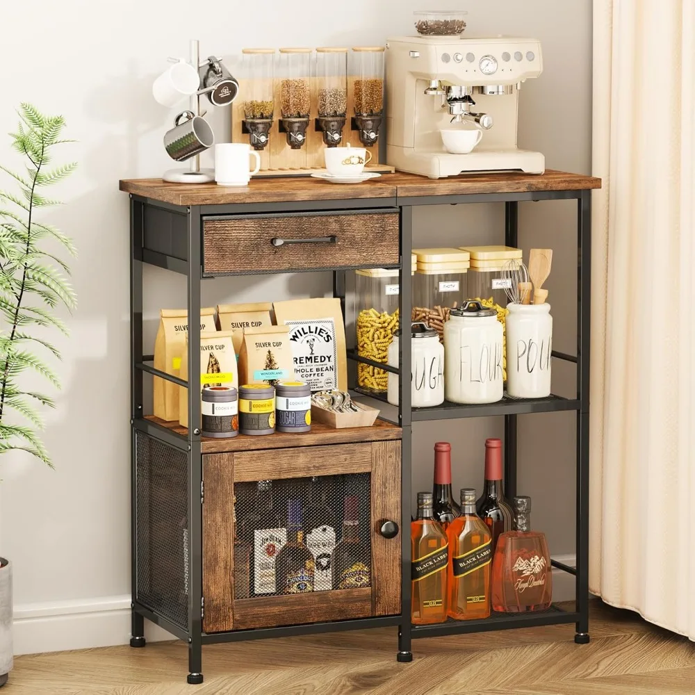 

Coffee Bar Cabinet for Home - Farmhouse Coffee Stand Station Multi-Purpose Buffet Sideboard Cabinet with Drawers - Kitchen Bar