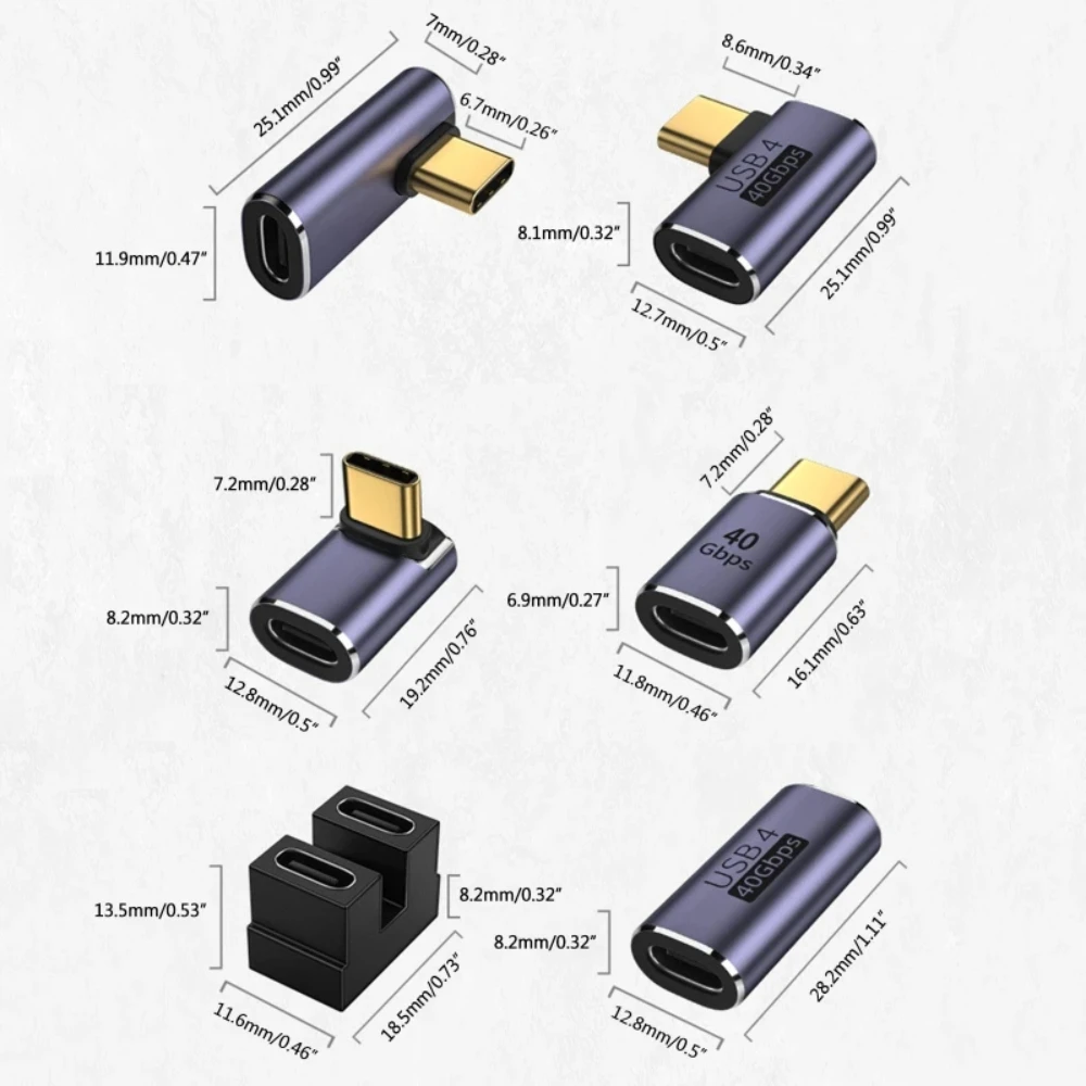 NNBILI USB 4.0 PD 충전기 커넥터, 40Gbps 고속 USB C OTG U자형 직선 각도 수-암 어댑터용, 100W, 8K, 60Hz