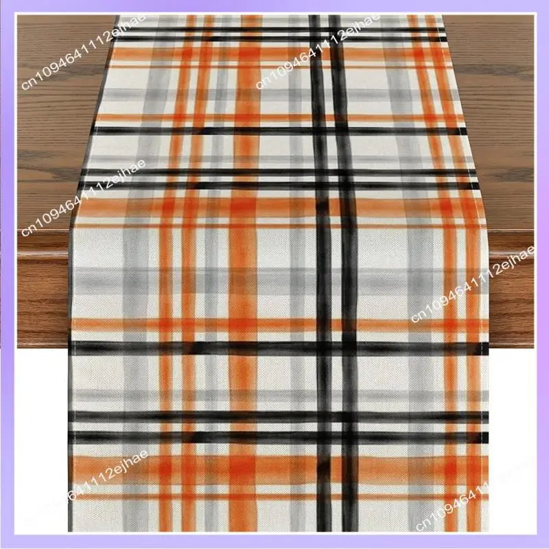 N83R Autumn Lineplaid Printed Table Flag Linen Durable Table Cloth Party Setting Ceremonial Table Towel Dining Table Decor