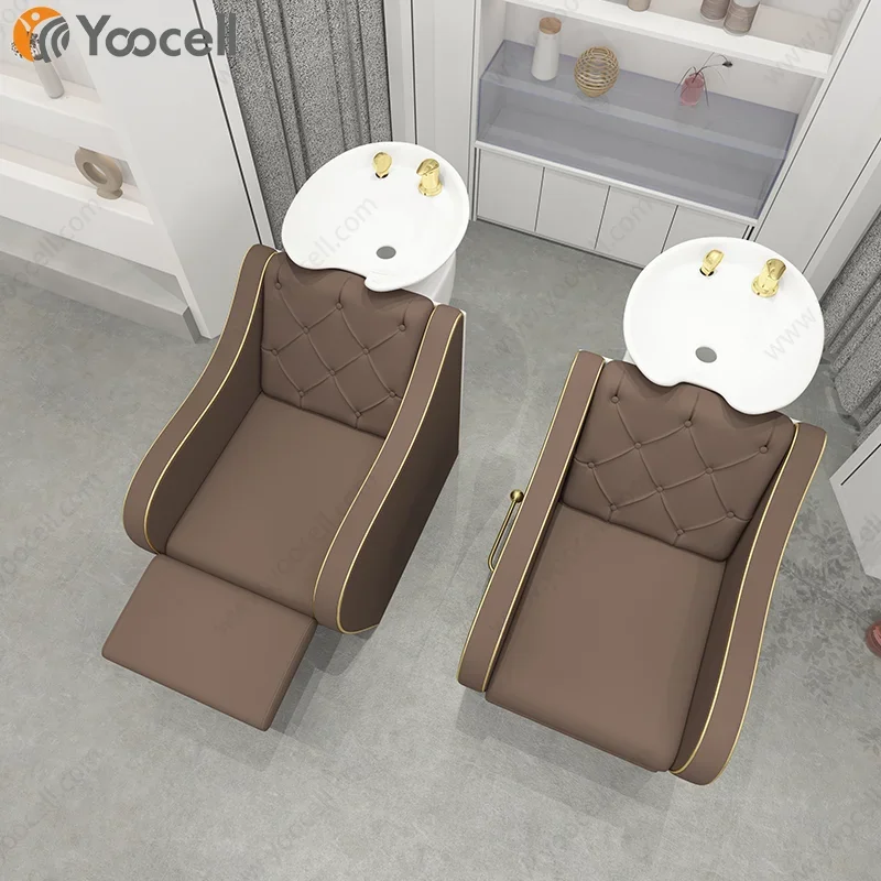 

Yoocell brown color hairdressing shampoo bowl chair hair salon furniture shampoo chair backwash unit with massage