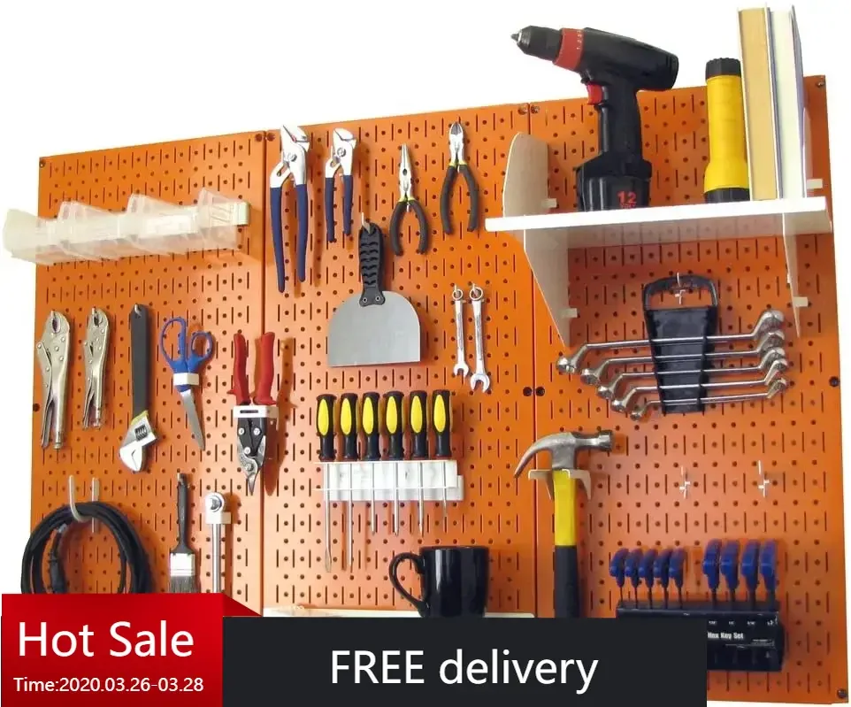 Pegboard Organizer Wall Control 4 ft. Metal Pegboard Standard Tool Storage Kit with Orange Toolboard and White Accessories