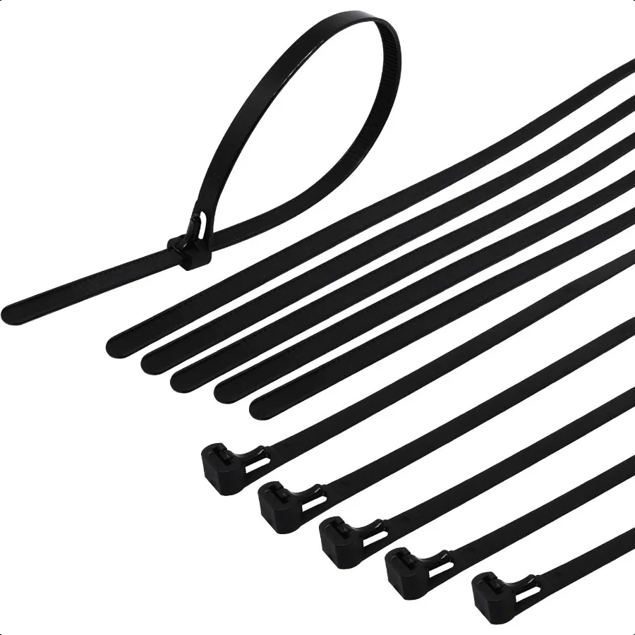 

Многоразовые стяжки-молнии, 12 дюймов, 100 шт., черные кабельные стяжки, многоразовые, устойчивые к ультрафиолетовому излучению, сверхпрочные застежки-молнии, нейлоновые стяжки, съемные для шнура