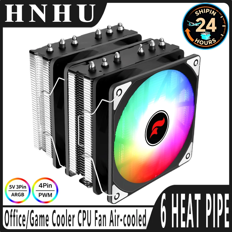 

HNHU Nickel Plated 6 Copper Tube Twin tower 120mm Argb Fan Server CPU Cooler Compatible 18xx 1700 1200 115x 2011 x79 x99 AM4 AM5