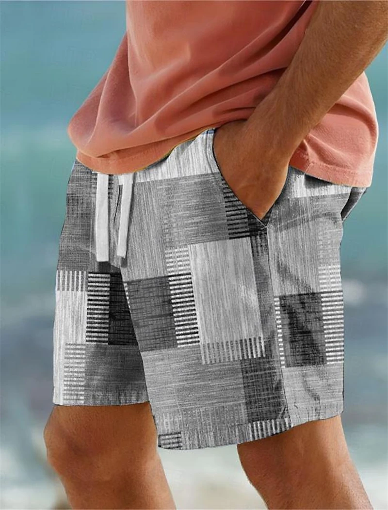 Short de course classique imprimé 3D pour hommes, bloc de couleur à carreaux, graphique géométrique hawaïen, maillot de bain, pantalon de plage de vacances