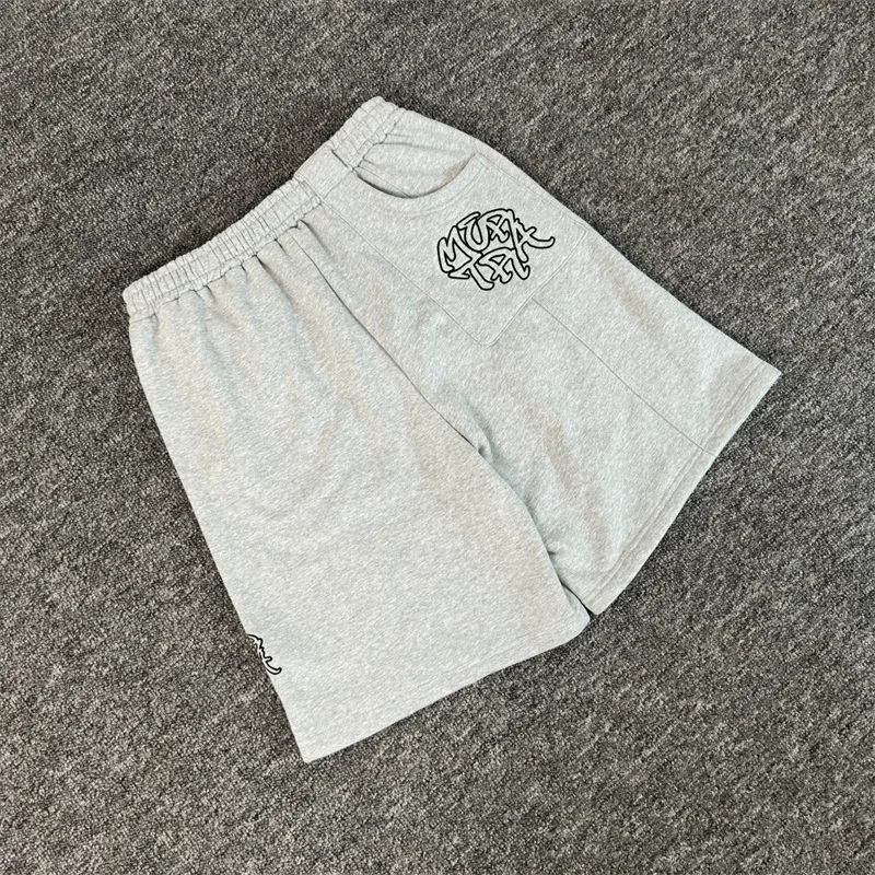 

Grey Mertra Embroidery Logo Shorts Men Women Pure Cotton Casual Pants Oversized Jogger Drawstring Shorts