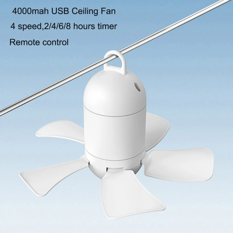 

4000mAh USB Ceiling Fan Timing and Remote Control 10.6inch Portable Outdoor Hanging Gazebo Canopy Dorm Tent Fans Silent