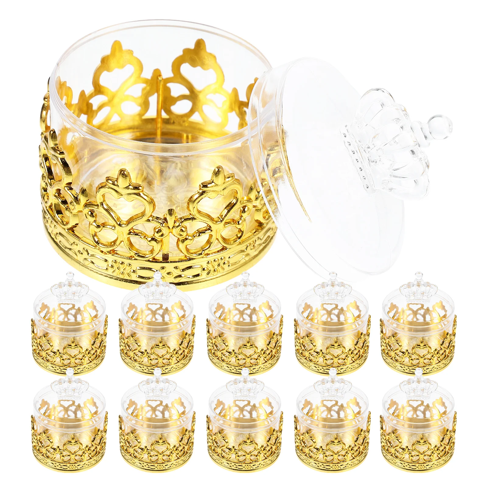 

12pcs European-style Wedding Candy Box Transparent Crown Birthday Wedding Candy Boxes Baby Baptism Party Gift Box Supplies