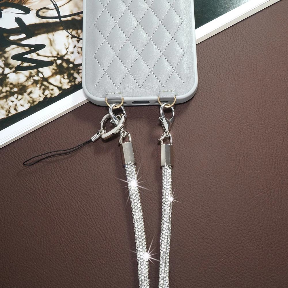 For Mobile Phone Case Crossbody Neck Shoulder Cord Strap Heart Buckle Rhinestone Trim Cotton Core Base Lanyard Pendant Chain