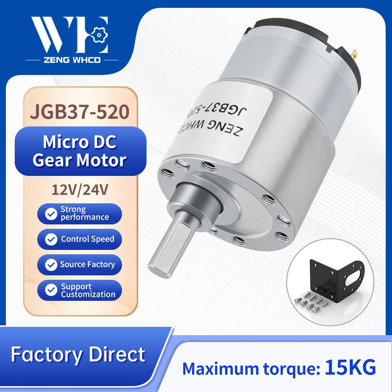 Image of JGB37-520 Miniatur-Stirnradgetriebemotor mit Bürsten, einstellbar für Vorwärts- und Rückwärtsdrehung, 6V~24V Drehmoment-Gleichstrommotor, 20KG/CM Drehmoment