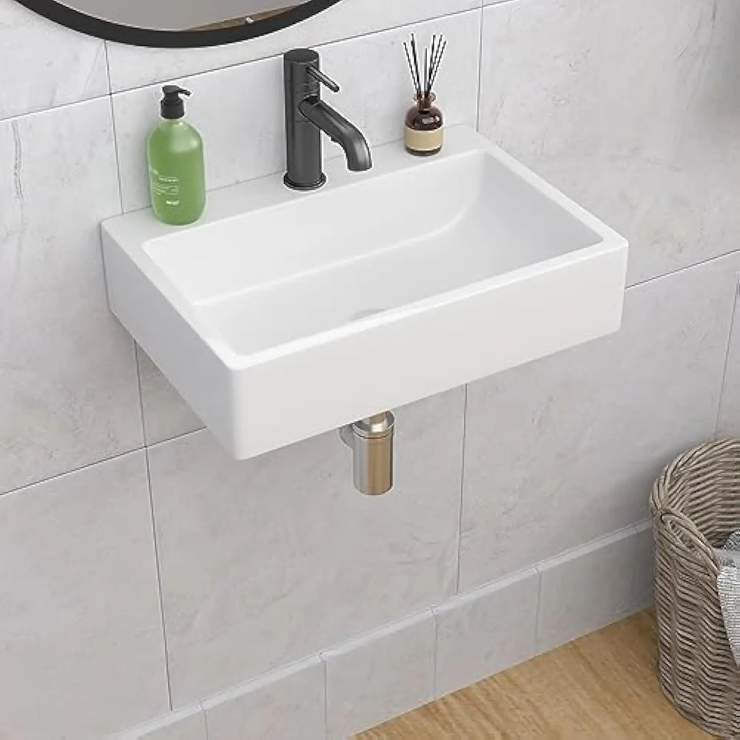 

Wall Mount Bathroom Sink - 20x14 Floating Vessel Sink Rectangle Bathroom Sink Vessel Sink For Bathroom Ceramic White
