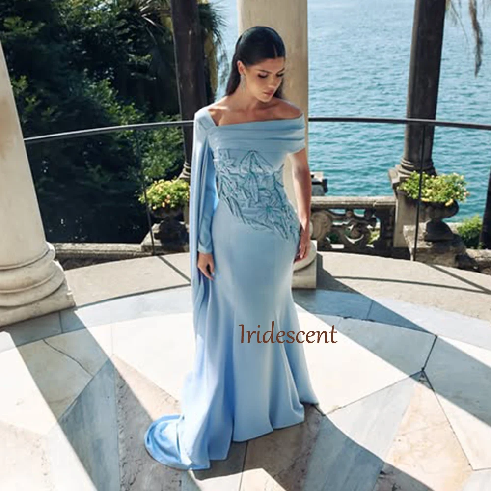 Vestidos de Noche modernos para mujer, vestido de noche de sirena con un hombro al descubierto, vestido Formal de flores con cuentas de manga larga 2025