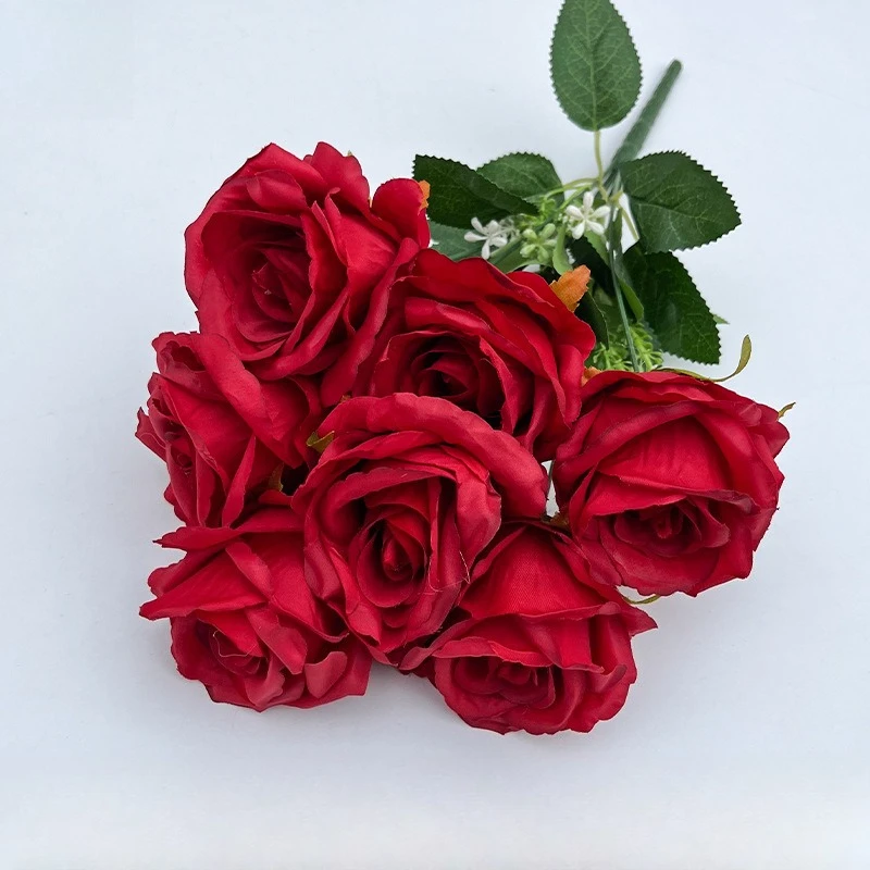 10 Stück Künstliche Aus-Rosen Bündel Seidenblumen DIY Fotografie-Requisiten Hoteldekoration Flache Rose Simulierte Weiße Blume – Detail 5