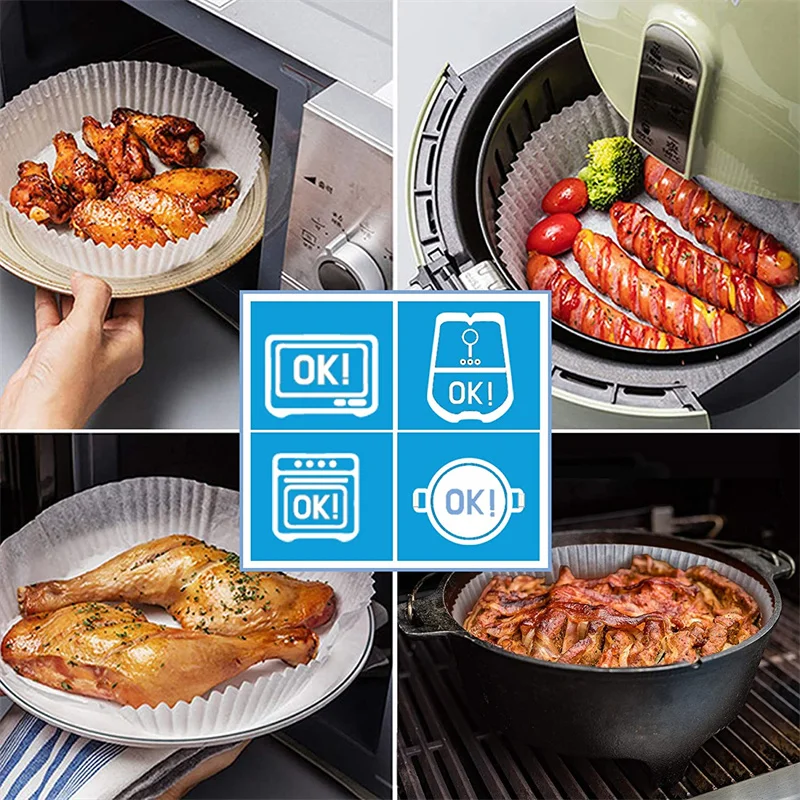 50/100Pcs Air Fryer Baking Paper for Barbecue Oven Pan Pad Oil-proof AirFryer Oil-Proof Disposable Paper for Oven Baking Tools
