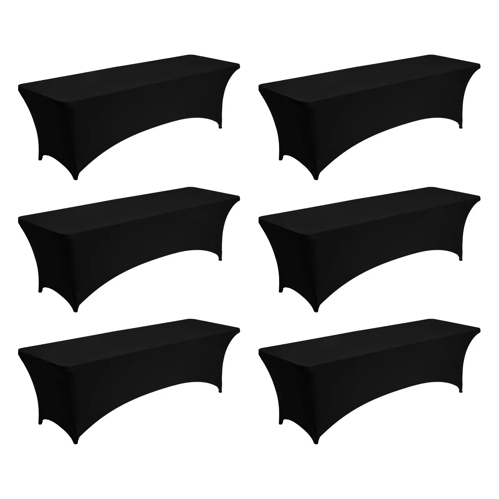 6 Pack Table Cloth for 8FT Rectangular Fitted Events, Wrinkle-Resistant Stretch Black Table Covers, Washable Spandex Tablecloth Protector, for Party, Wedding, Cocktail, Banquet, Festival